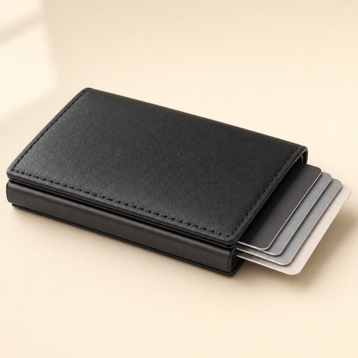 Porte-cartes Veltra Pop noir avec cartes sorties en une pression